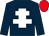 Dark Blue, white cross of lorraine, red cap