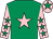 Emerald green, pink star, pink sleeves, emerald green stars, pink cap, emerald green star