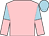 Pink, light blue and pink halved sleeves, light blue cap