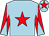 Light blue, red star, red and light blue diabolo on sleeves, light blue cap, red star