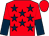 Red, dark blue stars, halved sleeves, red cap