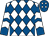 White and royal blue diamonds, royal blue and white chevrons on sleeves, royal blue cap, white diamonds