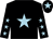 Black, light blue star, black sleeves, light blue stars, black cap, light blue star