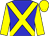 Blue, yellow cross belts, yellow sleeves, yellow cap