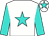 White, turquoise star, sleeves and star on cap