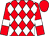 red and white diamonds, white armbands on red sleeves, red cap