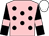 Pink, black spots, black sleeves, pink armlets, white cap