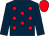 DARK BLUE, RED spots, DARK BLUE sleeves, RED cap