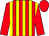 red, yellow stripes, red sleeves, red cap