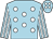 Light blue, white spots, striped sleeves, light blue cap, white spots