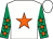 White, orange star, emerald green sleeves, orange stars, white cap