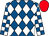 Royal blue and white diamonds, white and royal blue check sleeves, red cap