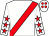 White, red sash, red stars on sleeves, white cap, red spots