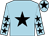 Light blue, black star, light blue sleeves, black stars, light blue cap, black star