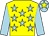 Yellow, light blue stars and sleeves, light blue cap, yellow star