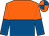 Orange and royal blue halved horizontally, halved sleeves, quartered cap