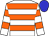 White body, orange hooped, white arms, orange hooped, blue cap