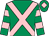 Emerald green, pink cross belts, hooped sleeves and diamond on cap