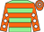 Light green, orange hoops, orange sleeves, white diamonds, hooped cap