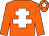 Orange, white cross of lorraine and star on cap