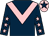 Dark blue, pink chevron, dark blue sleeves, pink stars, pink cap, dark blue star