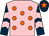 Pink, orange spots, dark blue and pink chevrons on sleeves, dark blue cap, orange star