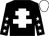 Black, white cross of lorraine, black sleeves, white stars, white cap