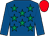 Royal blue, emerald green stars, royal blue sleeves, red cap