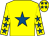 Yellow, royal blue star, royal blue stars on sleeves, yellow cap, royal blue stars