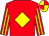 Red, yellow diamond, striped sleeves, yellow and red quartered cap