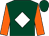 Dark green, white diamond, orange sleeves