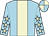 light blue, beige stripe, beige stars on sleeves, quartered cap