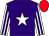 Purple, white star, white and purple striped sleeves, red cap