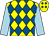 Yellow and royal blue diamonds, light blue sleeves