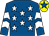 Royal blue, white stars, white chevrons on sleeves, yellow cap, royal blue star