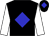 Black body, blue diamond, white arms, black cap, blue diamond