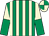 emerald green, beige stripes, beige and emerald green halved sleeves, quartered cap