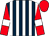 Dark blue and white stripes, red sleeves, white armlets, red cap