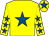 Yellow, royal blue star, royal blue stars on sleeves, royal blue star on cap