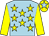 Light blue, yellow stars, yellow sleeves, yellow cap, light blue star