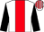 White, red stripe, black sleeves, white and red striped cap