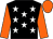 black, white stars, orange sleeves and cap