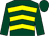 Dark green, yellow chevrons, dark green sleeves and cap