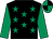 black, emerald green stars, emerald green sleeves, quartered cap