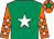 Emerald green, white star, orange sleeves, white stars, orange cap, emerald green star