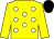 Yellow, white spots, yellow sleeves, black cap