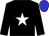 Black, white star, black sleeves, blue cap