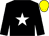 Black, white star, black sleeves, yellow cap