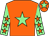 Orange, light green star, light green sleeves, orange stars, orange cap, light green star