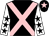 Black, pink cross belts, white sleeves, black stars, black cap, pink star